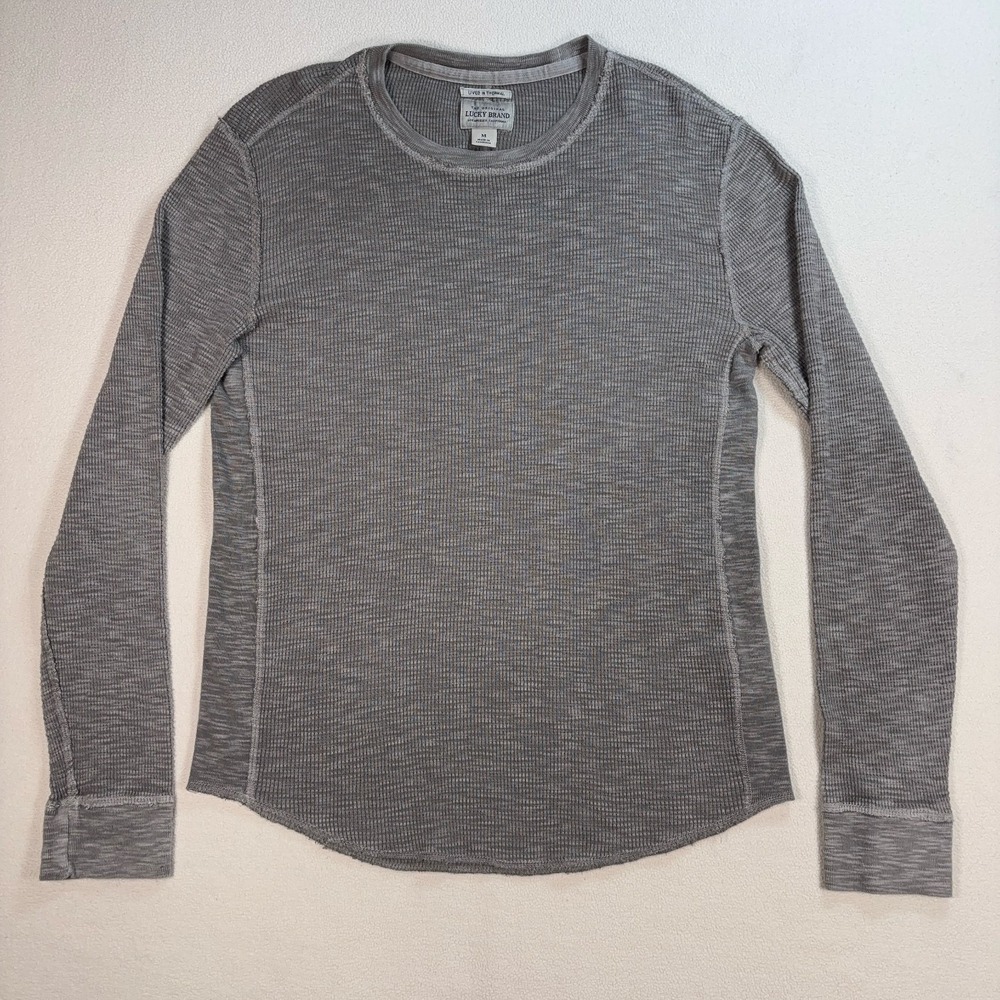 Lucky Brand Lived‎ in Thermal Shirt Men's M Gray 100% Cotton Crew Neck Rugged